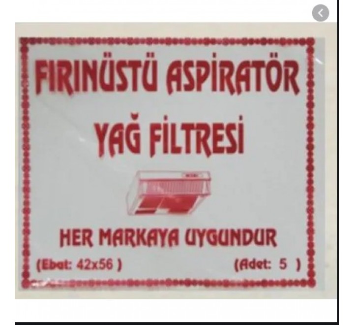 Fırınüstü Aspiratör Elyaf yağ Filtresi 5 Li Paket